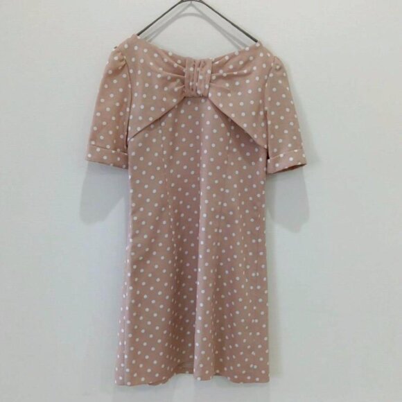 Apuweiser-riche Dress Dots Back Ribbon Short Sleeves Pink - Picture 2 of 5